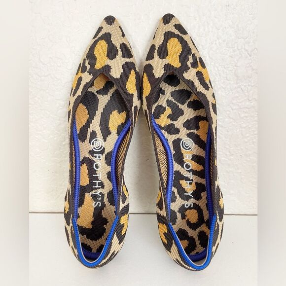 Rothy's The Point Big Cat Leopard Printed Fabric Pointy Toe Ballet Flats 9 - Picture 3 of 11